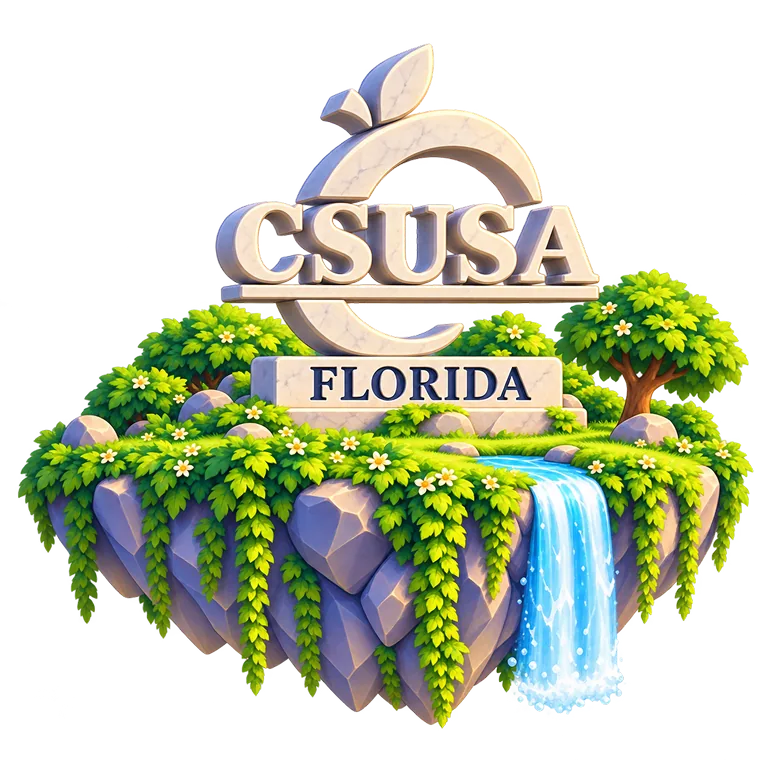 The Charter Schools USA Florida emblem on a floating island